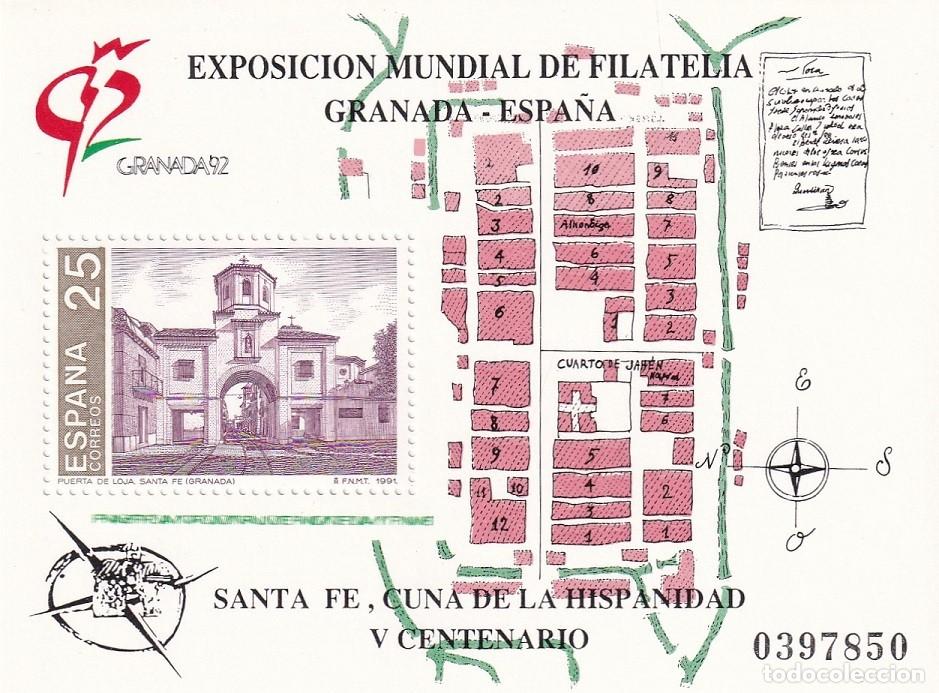 Sellos: HB Hojita Bloque Edifil N&ordm; 3109 - Puerta de Loja Santa Fe Granada 1992 - Exposici&oacute;n Mundial de Filat