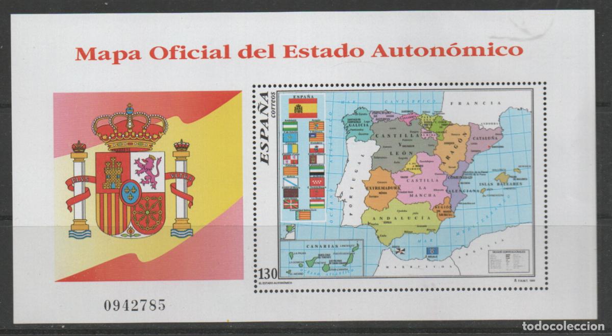 Sellos: Edifil n&ordm; 3460, MAPA OFICIAL DEL ESTADO AUTONOMICO, NUEVO *** HOJA BLOQUE