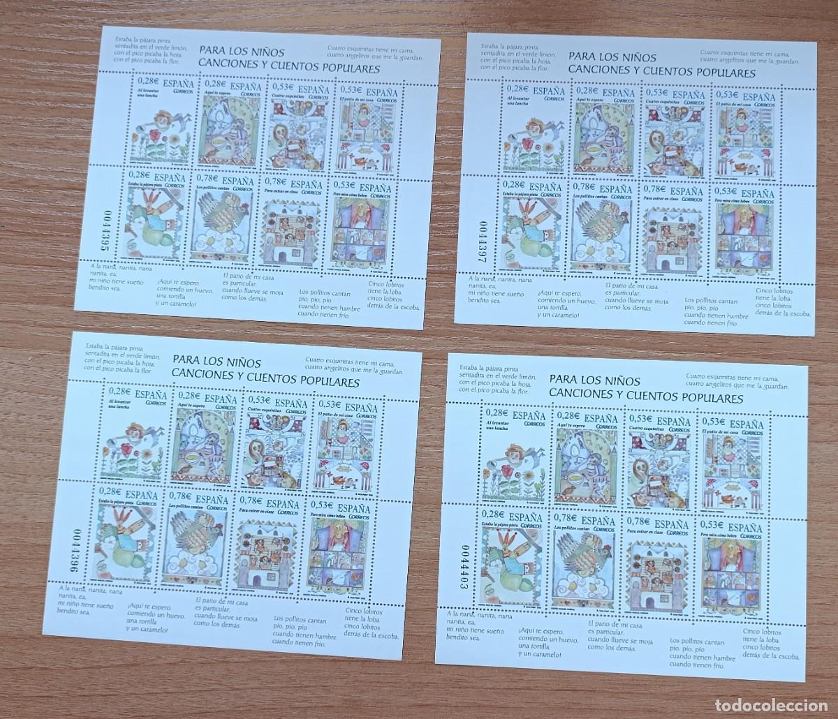Sellos: ESPA&Ntilde;A 4 HOJAS CANCIONES NI&Ntilde;OS EDIFIL 4154 MNH (MUY BAJO FACIAL)