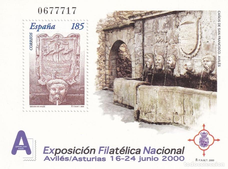 Sellos: HB Hojita Bloque Edifil 3716 - 2000 Ca&ntilde;os de San Francisco - Avil&eacute;s Asturias - Escudo - Exposici&oacute;n