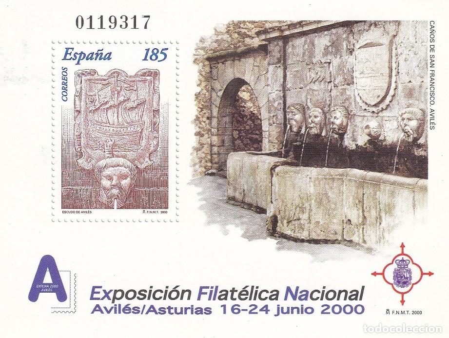 Sellos: HB Hojita Bloque Edifil 3716 - 2000 Ca&ntilde;os de San Francisco - Avil&eacute;s Asturias - Escudo - Exposici&oacute;n