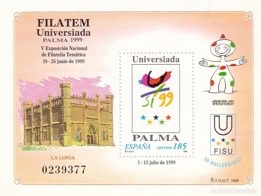 Sellos: HB Hojita Bloque Edifil 3648 - 1999 U FISU 50 Aniversario - Filatem Universiada Palma - V Exposici&oacute;n