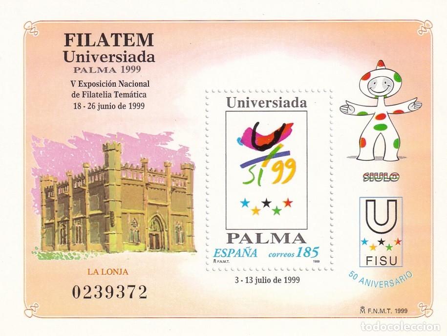 Sellos: HB Hojita Bloque Edifil 3648 - 1999 U FISU 50 Aniversario - Filatem Universiada Palma - V Exposici&oacute;n