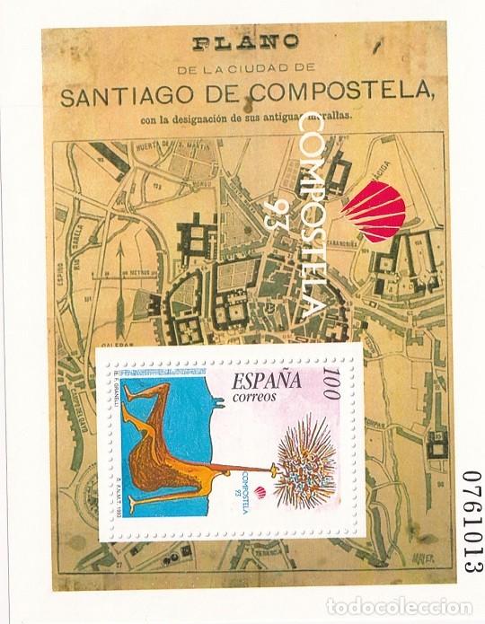 Sellos: HB Hojita Bloque Edifil 3258 - Compostela 93 - 1993 Plano Santiago de Compostela con murallas antigu