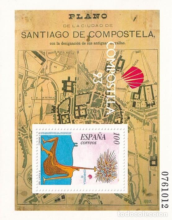 Sellos: HB Hojita Bloque Edifil 3258 - Compostela 93 - 1993 Plano Santiago de Compostela con murallas antigu