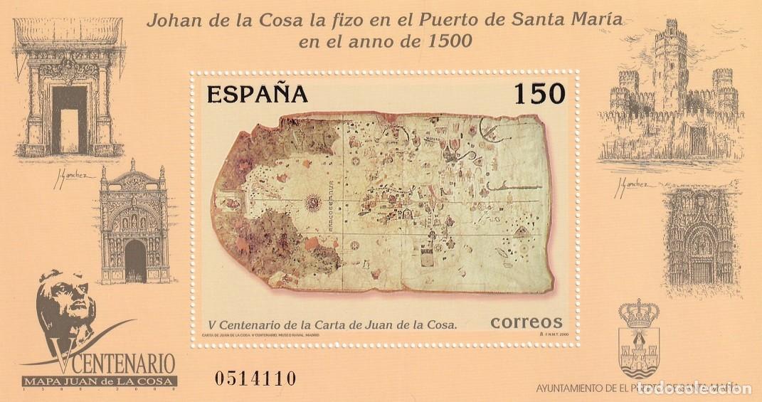 Sellos: HB Hojita Bloque Edifil 3722 - V Centenario Carta Mapa Juan de la Cosa 1500-2000 - Museo Naval