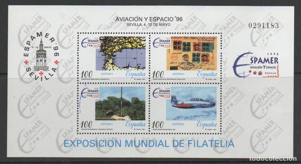 Sellos: EDIFIL N&ordm; 3433, ESPAMER 1996, AVIACION Y ESPACIO, NUEVO *** HOJA BLOQUE