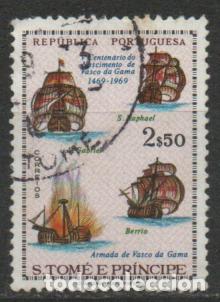 Sellos: SANTO TOME E PRINCIPE, IVERT N&ordm; 405 CENTENARIO DE VASCO DE GAMA, USADO