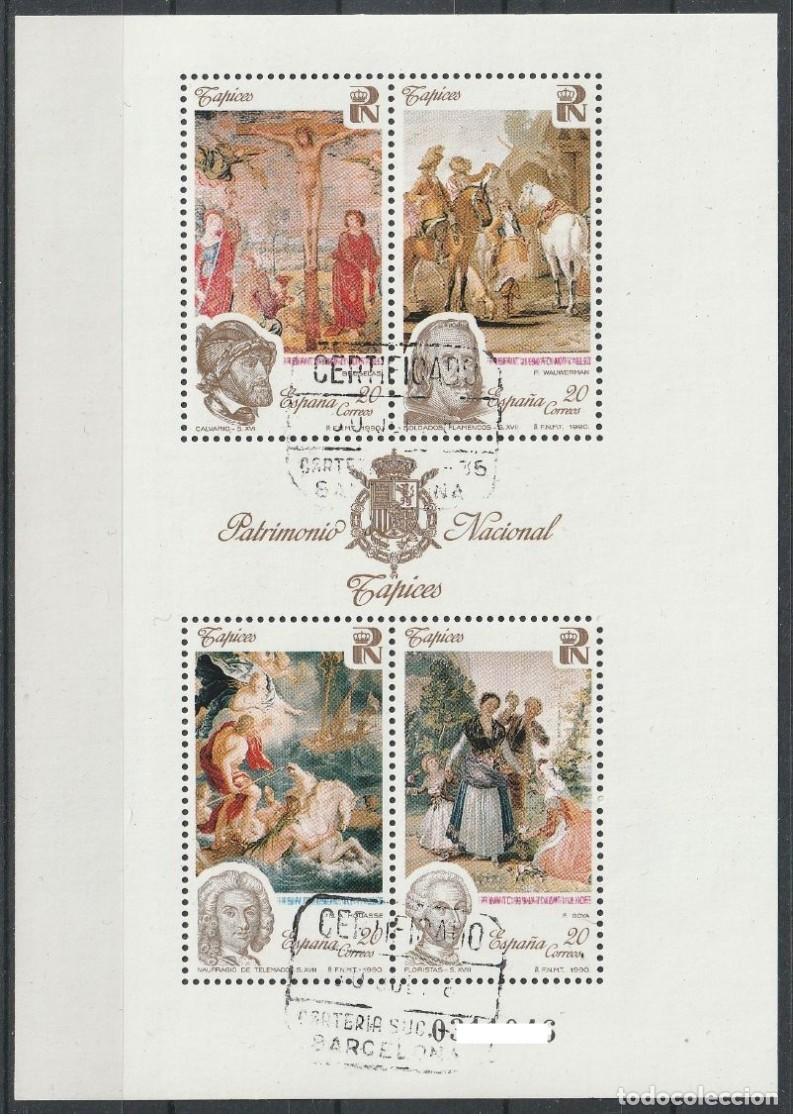 Sellos: ESPA&Ntilde;A 1990 - PATRIMONIO NACIONAL - TAPICES - EDIFIL 3090 HOJITA BLOQUE USADA