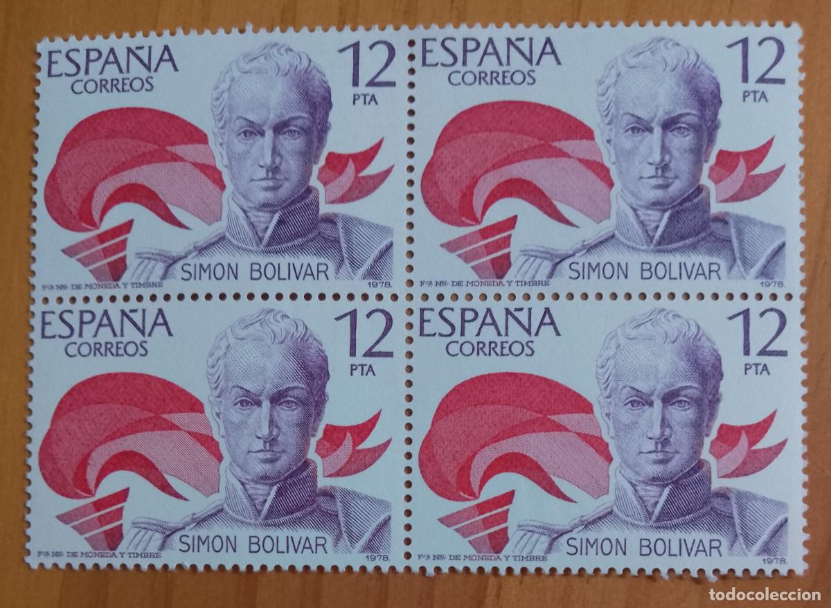 Sellos: ESPA&Ntilde;A - TIRA PERFECTA - V/F 12 PTA - A&Ntilde;O 1978, EDIFIL 2489 - SIMON BOLIVAR