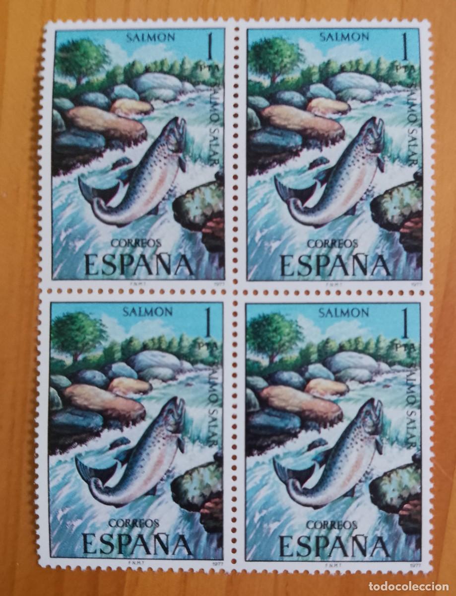 Sellos: ESPA&Ntilde;A - TIRA PERFECTA - V/F 1 PTA - A&Ntilde;O 1977, EDIFIL 2403 - SALM&Oacute;N, FAUNA HISP&Aacute;NICA.