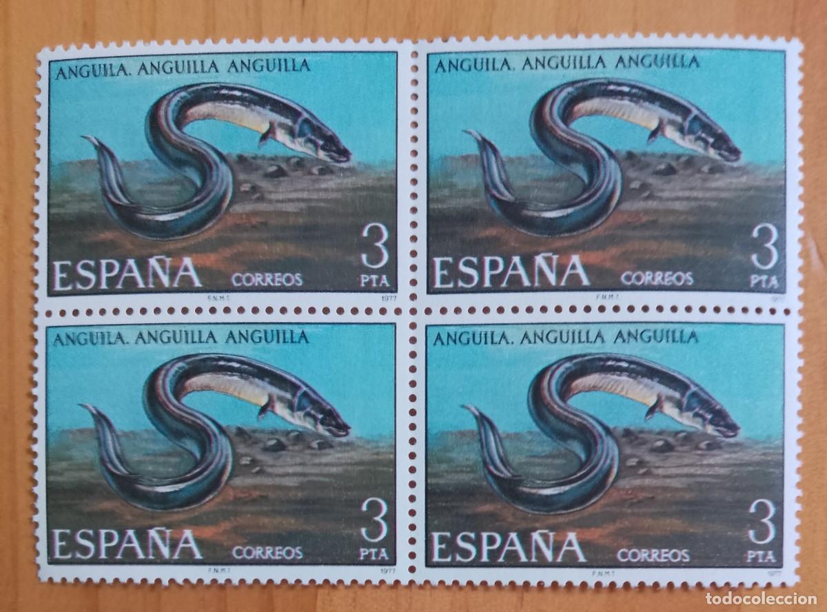 Sellos: ESPA&Ntilde;A - TIRA PERFECTA - V/F 3 PTA -A&Ntilde;O 1977, EDIFIL 2405 - ANGUILA. FAUNA HISP&Aacute;NICA.