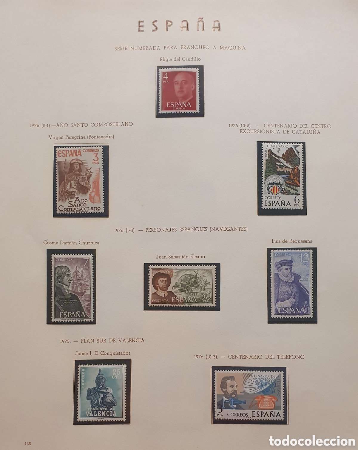 Briefmarken: Hojas Olegario n&uacute;meros 136 a 145 completas montadas con sellos. A&ntilde;o 1976