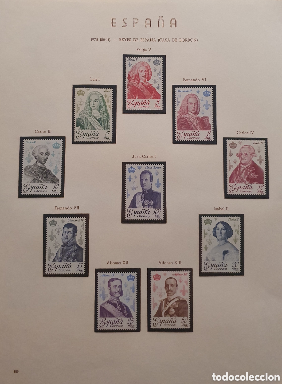 Sellos: Hojas Olegario n&uacute;meros 154 a 160 montadas con sellos. A&ntilde;o 1978