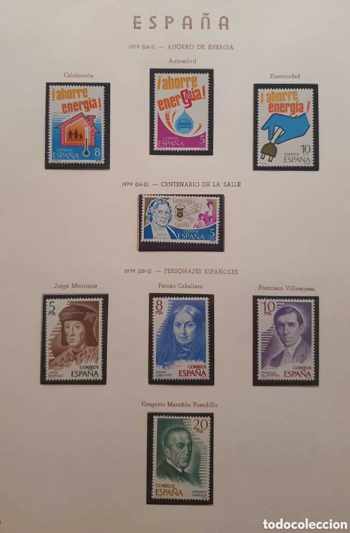 Briefmarken: Hojas Olegario n&uacute;meros 161 a 164 montadas con sellos. A&ntilde;o 1979 incompleto.