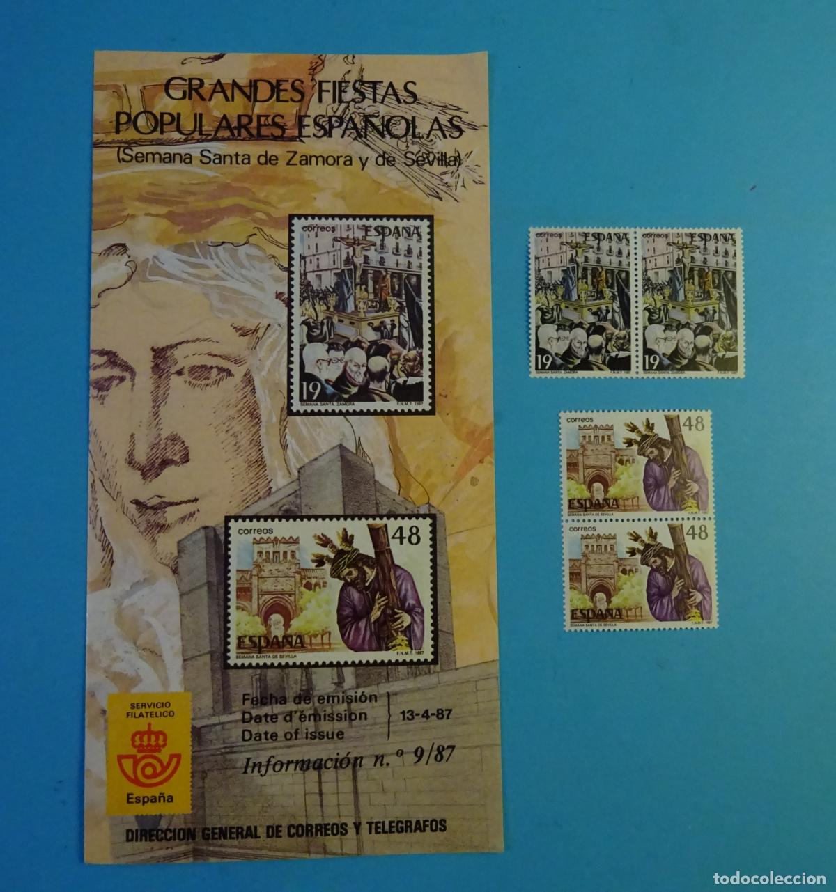 Sellos: ESPA&Ntilde;A 1987 SELLOS GRANDES FIESTAS POPULARES ESPA&Ntilde;OLAS. SEMANA SANTA DE ZAMORA Y DE SEVILLA