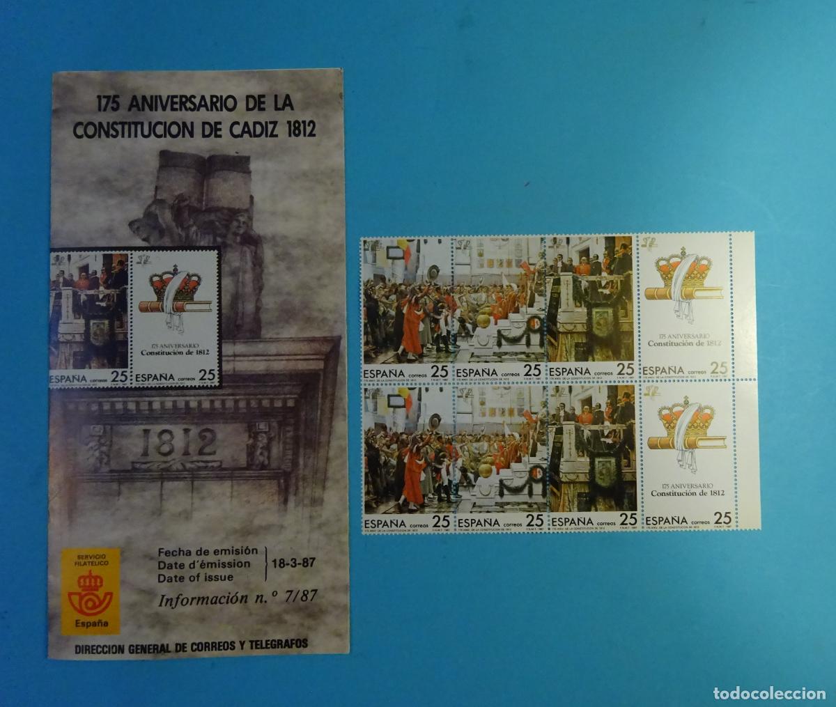 Sellos: ESPA&Ntilde;A 1987 SELLOS 175 ANIVERSARIO DE LA CONSTITUCI&Oacute;N DE 1812