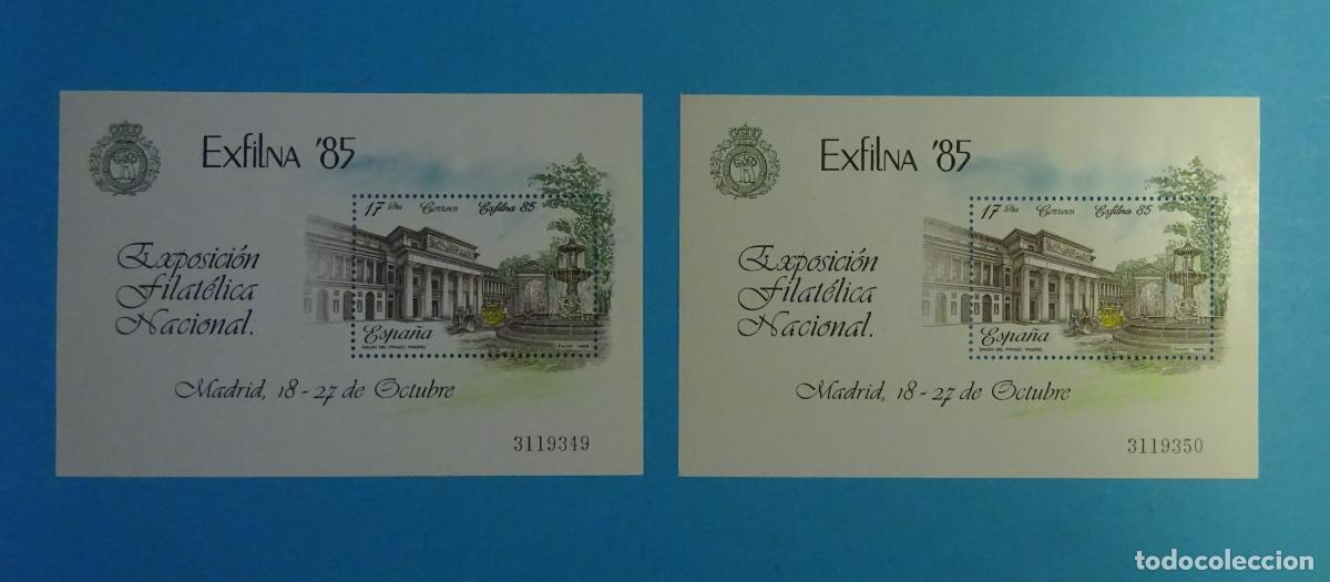 Sellos: ESPA&Ntilde;A EXPOSICI&Oacute;N FILAT&Eacute;LICA NACIONAL 1985 DOS HOJA BLOQUE FILAT&Eacute;LICA CON NUMERACI&Oacute;N CORRELATIVA