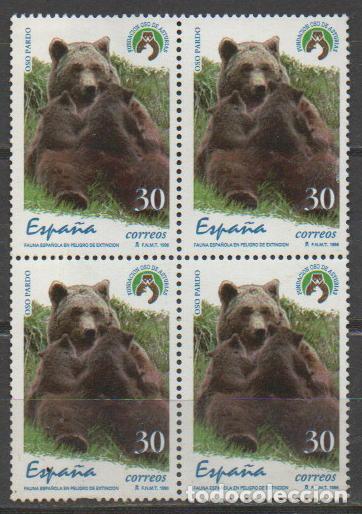 Sellos: Edifil n&ordm; 3412, OSO PARDO, NUEVO ** EN BLOQUE DE 4