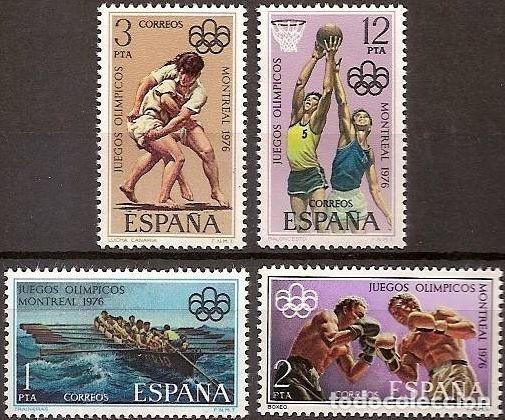 Francobolli: Espa&ntilde;a 1976 Edifil 2340/3 Sellos ** Deportes Juegos Olimpicos Canada Montreal Traineras, Boxeo, Luch