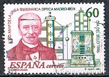 Sellos: EDIFIL 3410, DIA DEL SELLO, MATHE, 150 ANIV&ordm; DE LA LINEA OPTICO-TELEGRAFICA MADRID-IRUN, USADO