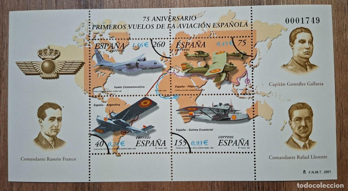 Sellos: ESCASA HOJA - ESPECIMEN MUESTRA - EDIFIL 3790 - PRIMEROS VUELOS AVIACION ESPA&Ntilde;OLA - A&Ntilde;O 2001 .A2710
