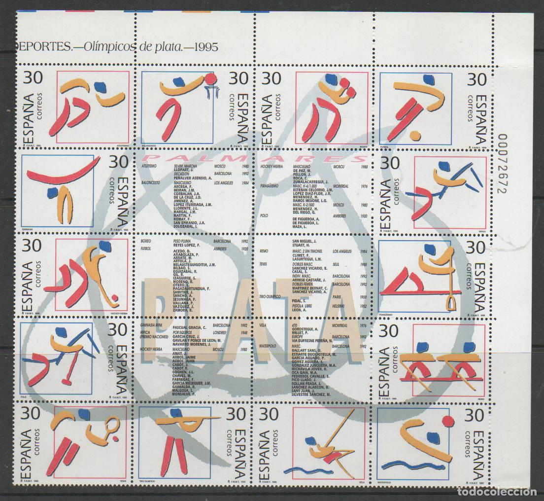 Sellos: EDIFIL N&ordm; 3364/77, OLIMPIADA DE BARCELONA 92, OLIMPICOS DE PLATA, NUEVO ** EN BLOQUE