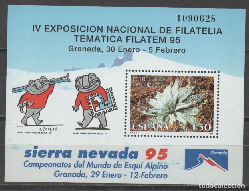Sellos: Edifil n&ordm; 3340, Campeonato del mundo de esqui alpino: Sierra Nevada'95, nuevo ** en hoja bloque