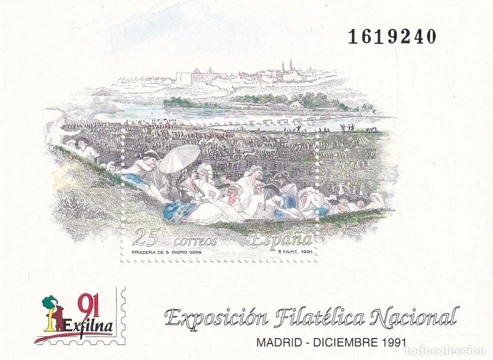 Selos: HB Hojita Bloque Edifil N&ordm; 3145 - Exfilna 91 Madrid 1991 - Pradera de S. Isidro Goya - Exposici&oacute;n Fi
