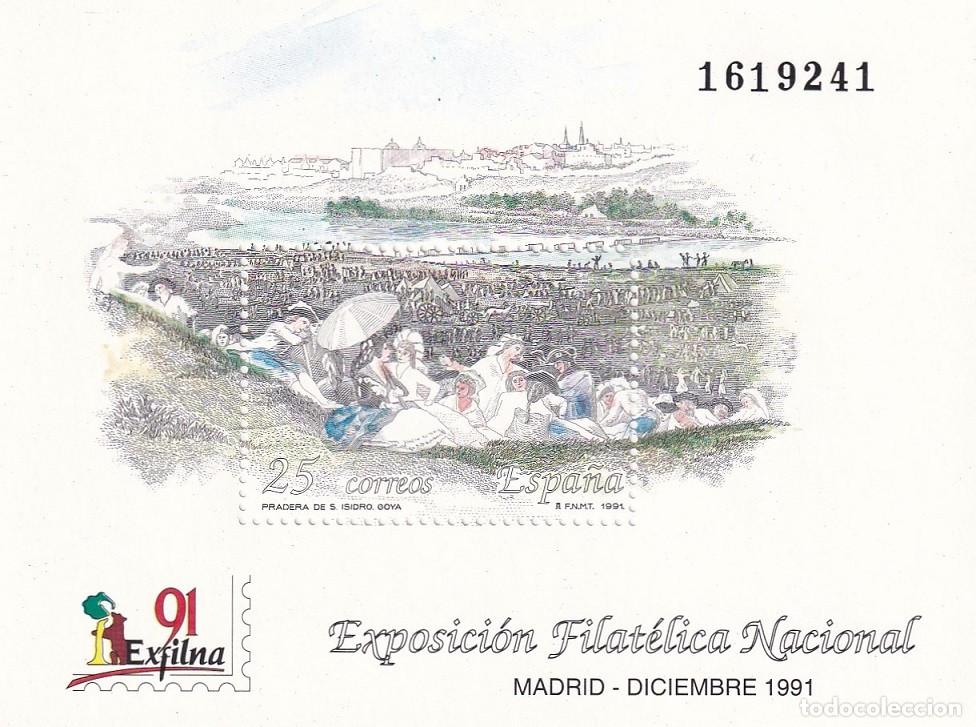 Selos: HB Hojita Bloque Edifil N&ordm; 3145 - Exfilna 91 Madrid 1991 - Pradera de S. Isidro Goya - Exposici&oacute;n Fi