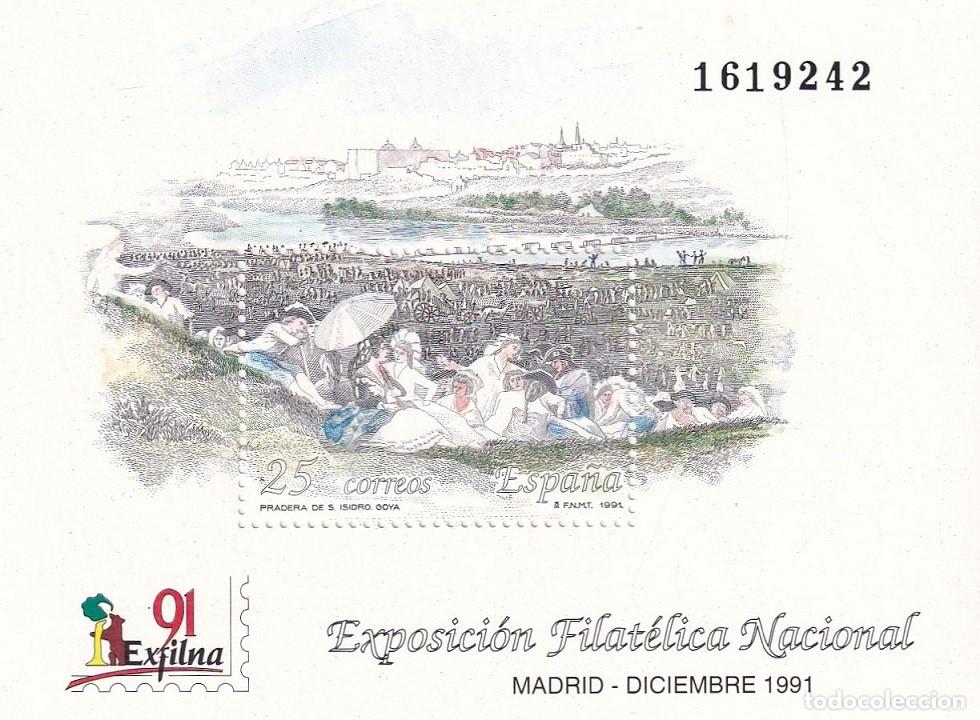 Selos: HB Hojita Bloque Edifil N&ordm; 3145 - Exfilna 91 Madrid 1991 - Pradera de S. Isidro Goya - Exposici&oacute;n Fi