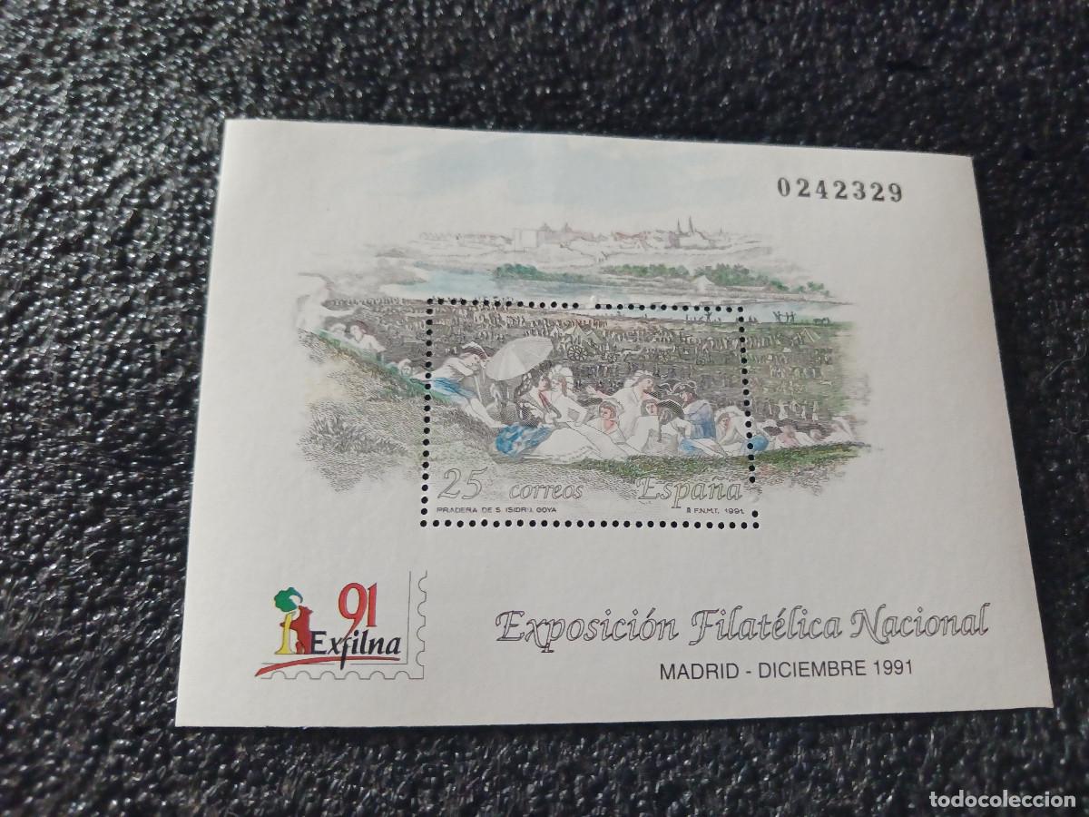 Sellos: HB Hojita Bloque Edifil N&ordm; 3145 - Exfilna 91 Madrid 1991 - Pradera de S. Isidro Goya