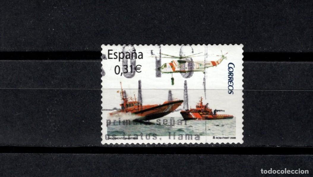 Sellos: Usado. Autoadhesivo. Salvamento Mar&iacute;timo. Helic&oacute;ptero, Buque.12 Marzo 2008. Edifil 4399.