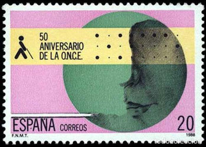 Francobolli: Espa&ntilde;a 1988 Edifil 2985 Sello ** 50 Aniversario Organizaci&oacute;n Nacional Ciegos ONCE Siglas Braille