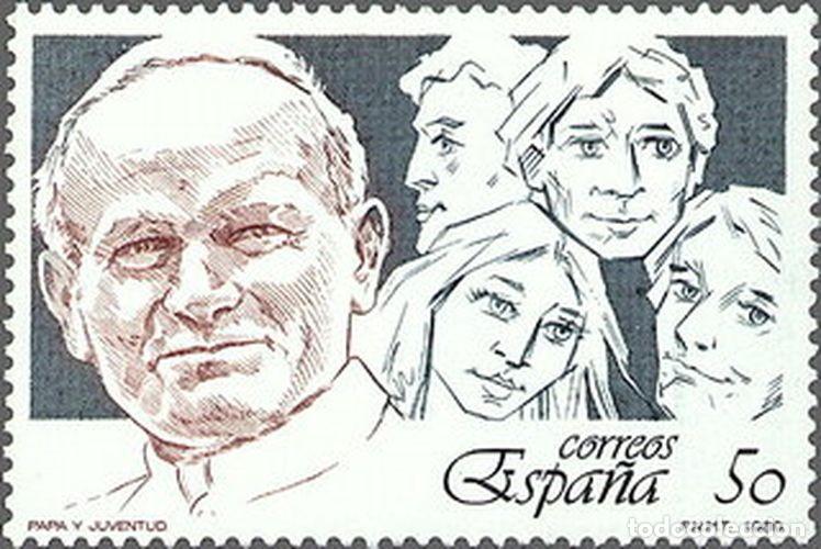 Sellos: Espa&ntilde;a 1989 Edifil 3022 Sello ** Papa y Juventud Rostro de Juan Pablo II Michel 2901 Yvert 2637