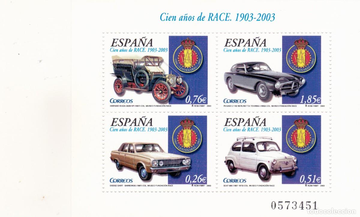 Sellos: SELLOS 2002 - Cien a&ntilde;os del Real Autom&oacute;vil club de Espa&ntilde;a (R.A.C.E.- 3996 - hojita (NUEVOS)