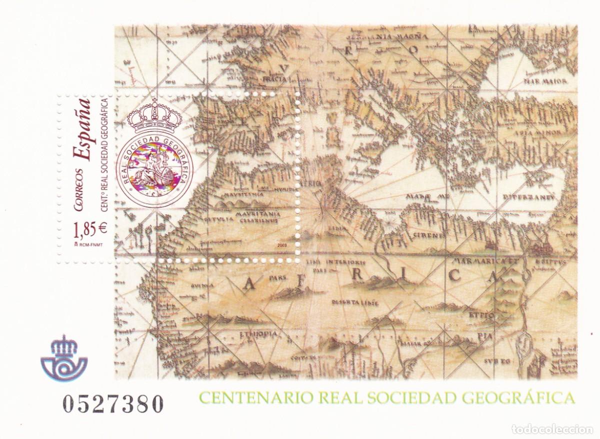 Sellos: SELLOS 2002 - Centenario de la Real Sociedad Geogr&aacute;fica - 4021 - hojita (NUEVOS)