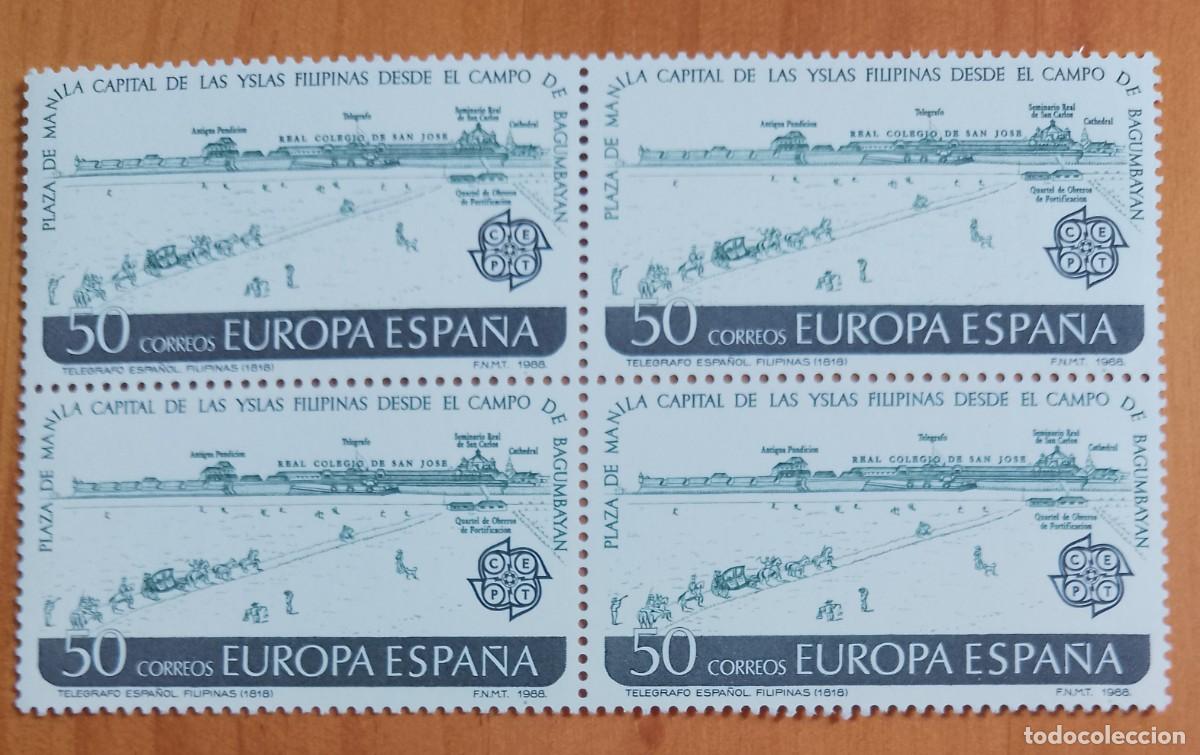 Sellos: ESPA&Ntilde;A - V/F 50 - TIRA NUEVA - A&Ntilde;O 1988 - EDIFIL 2950 - EUROPA, CEPT, TELEGRAFO ESPA&Ntilde;OL, FILIPINAS