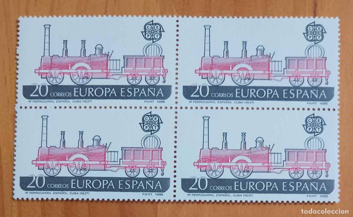 Sellos: ESPA&Ntilde;A - V/F 20 - TIRA NUEVA - A&Ntilde;O 1988 - EDIFIL 2949 - 1ER. FERROCARRIL ESPA&Ntilde;OL, CUBA