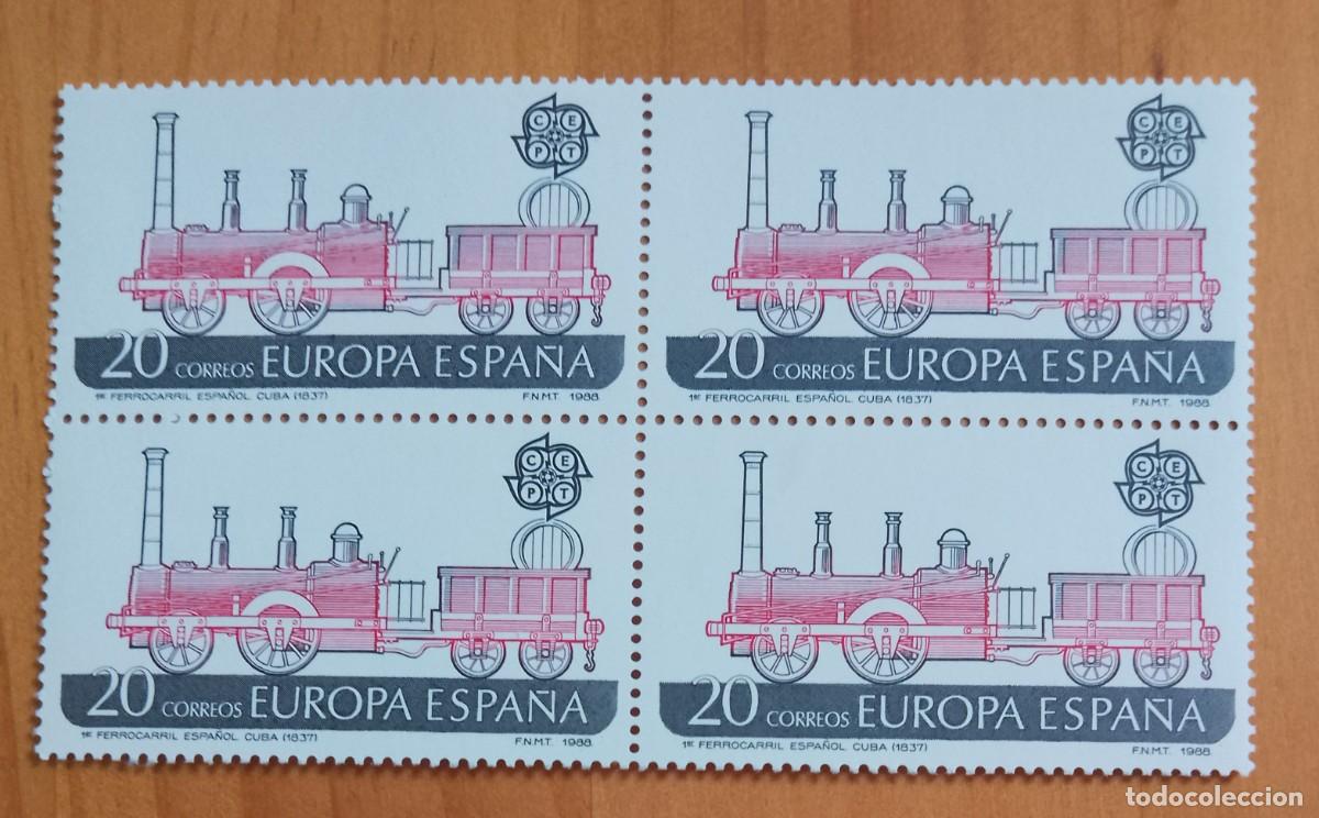 Sellos: ESPA&Ntilde;A - V/F 20 - TIRA NUEVA - A&Ntilde;O 1988 - EDIFIL 2949 - 1ER. FERROCARRIL ESPA&Ntilde;OL, CUBA