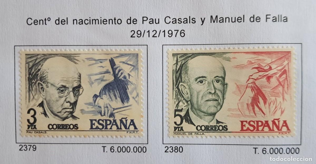 Sellos: serie completa sellos Espa&ntilde;a usados, cent. nacimientos Manuel De Falla-Pau Casals,edif.2379-80,1976