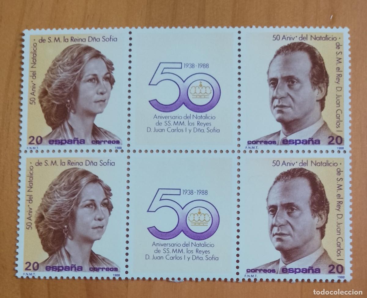 Sellos: ESPA&Ntilde;A - V/F 20 - TIRA NUEVA - A&Ntilde;O 1988 - EDIFIL 2927 Y 2928 - 50 ANIVERSARIO DE SS. MM. LOS REYES