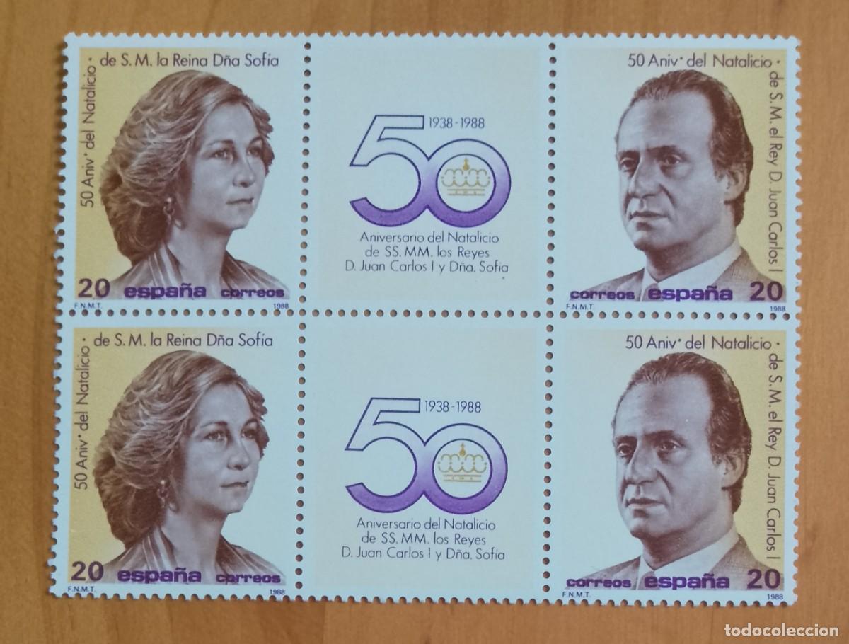 Sellos: ESPA&Ntilde;A - V/F 50 - TIRA NUEVA - A&Ntilde;O 1988 - EDIFIL 2927 Y 2928 - 50 ANIV&ordm; NATALICIO SS. MM. LOS REYES