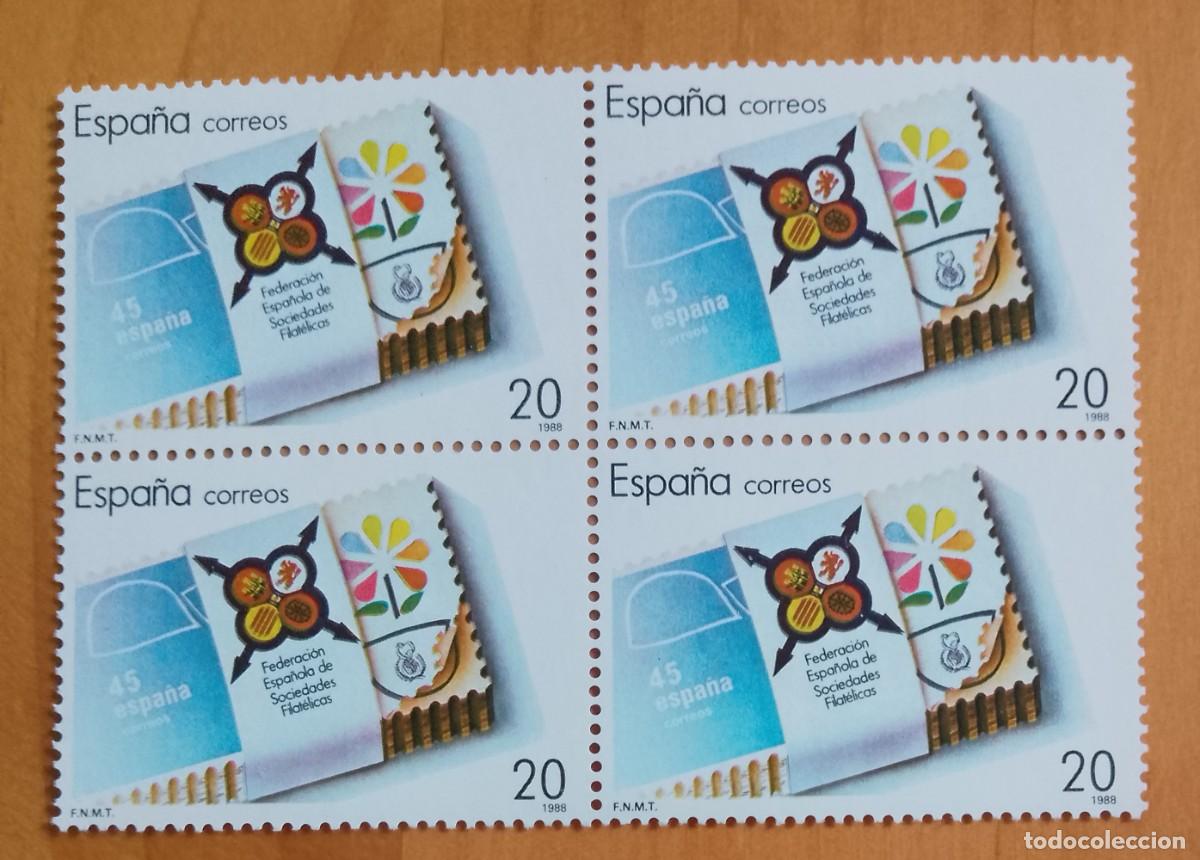 Sellos: ESPA&Ntilde;A - V/F 20 PTA - TIRA NUEVA - A&Ntilde;O 1988 - EDIFIL 2962 - FEDERACION DE SOCIEDADES FILATELICAS