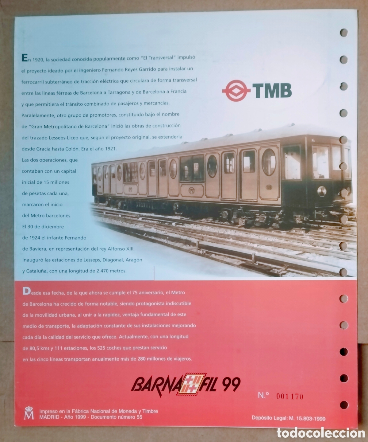 Sellos: Documento Filabarna transportes metropolitanos Barcelona 1999