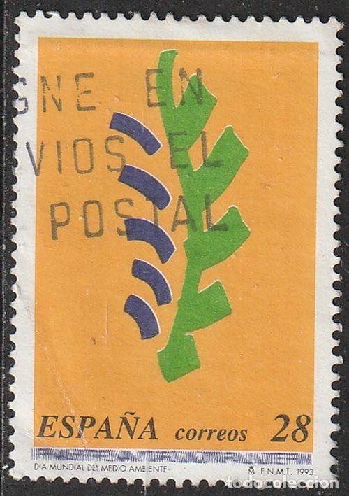 Sellos: Espa&ntilde;a 1993 Edifil 3263 Sello &ordm; D&iacute;a Mundial del Medio Ambiente Logotipo Michel 3121 Yvert 2851 Spain