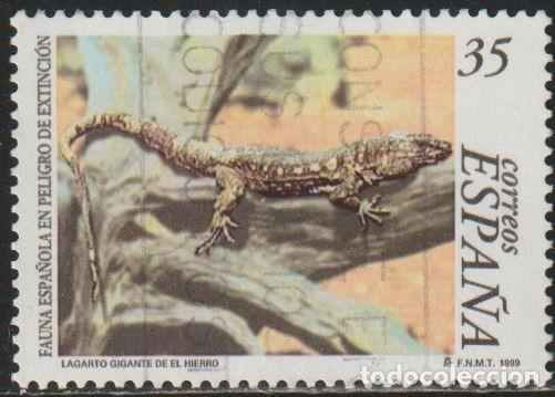 Selos: Espa&ntilde;a 1999 Edifil 3614 Sello &ordm; Fauna Espa&ntilde;ola en peligro extinci&oacute;n Lagarto gigante de El Hierro