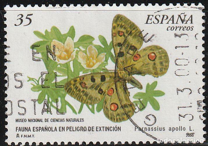 Stamps: Espa&ntilde;a 2000 Edifil 3694 Sello &ordm; Fauna Espa&ntilde;ola en Peligro de Extincion Mariposa Parnassius Apollo