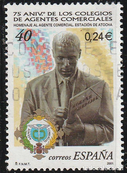 Stamps: Espa&ntilde;a 2001 Edifil 3776 Sello &ordm; Aniversario Colegios Agentes Comerciales Escultura de Francisco Lope