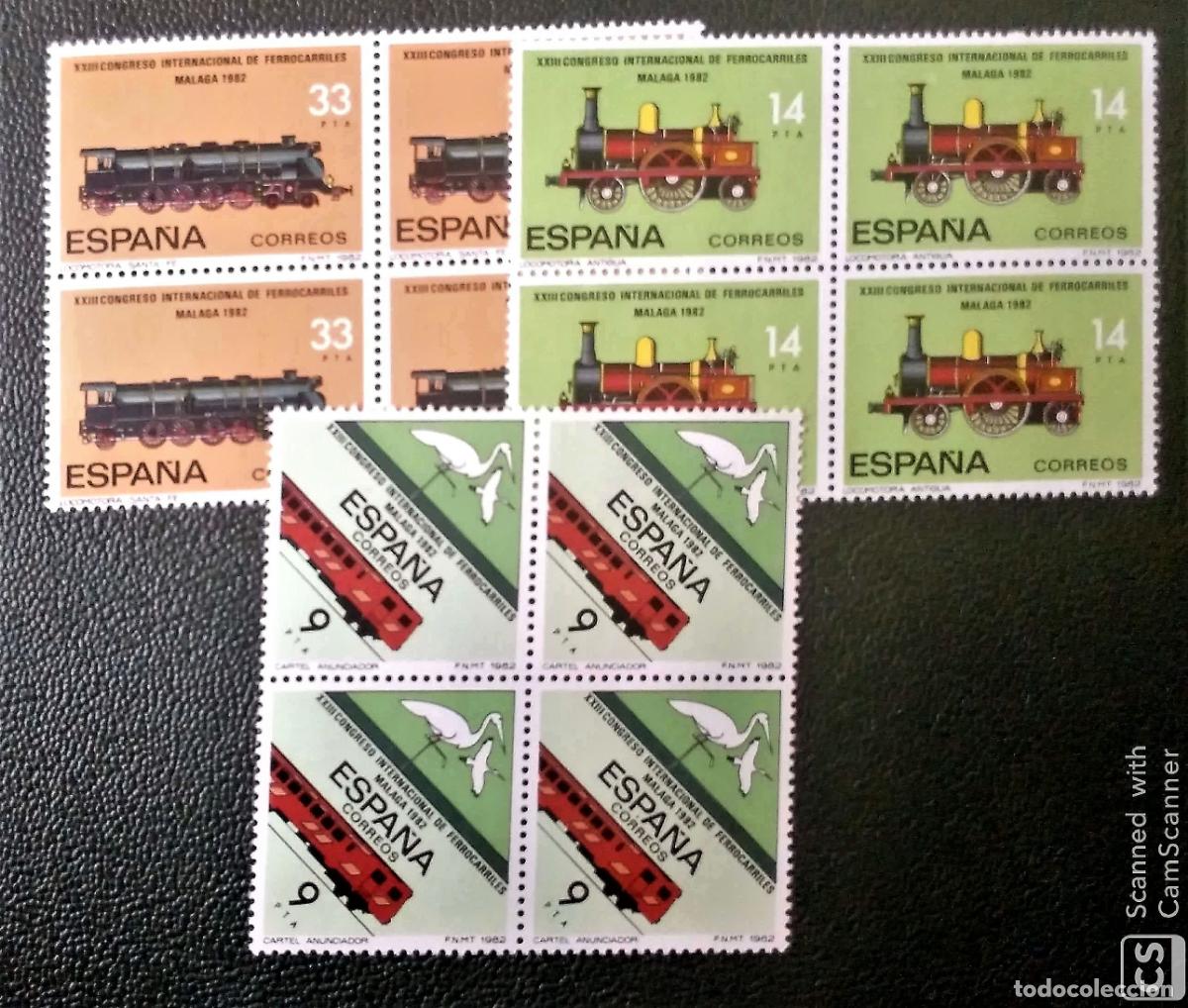 Sellos: Espa&ntilde;a. 2670/72 Congreso de ferrocarriles, en bloque de cuatro. 1982. Sellos nuevos y numeraci&oacute;n Ed